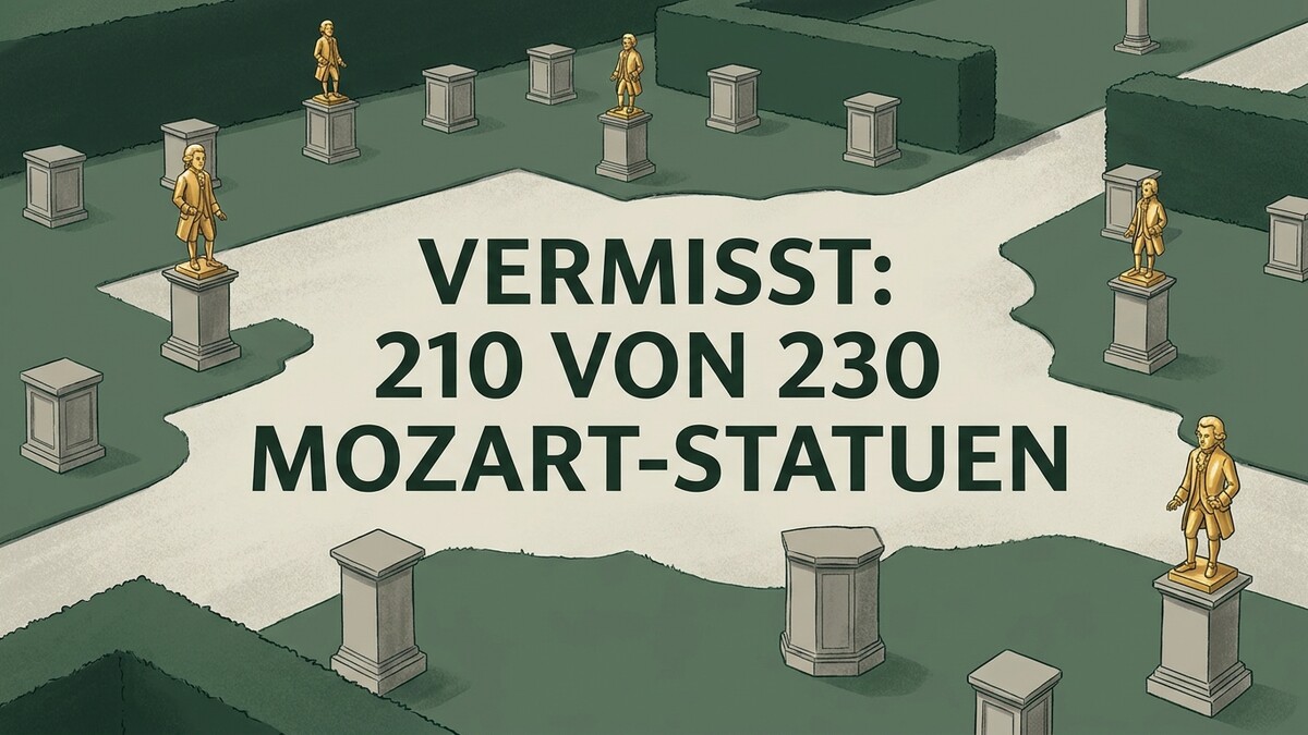 Mozart-Statuen: 210 von 230 vermisst, goldene Figuren auf Sockeln in einem Park