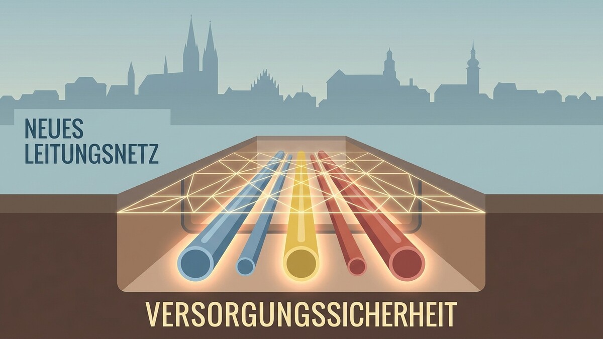 Neues Leitungsnetz unter einer Stadt mit Versorgungssicherheit durch Rohre