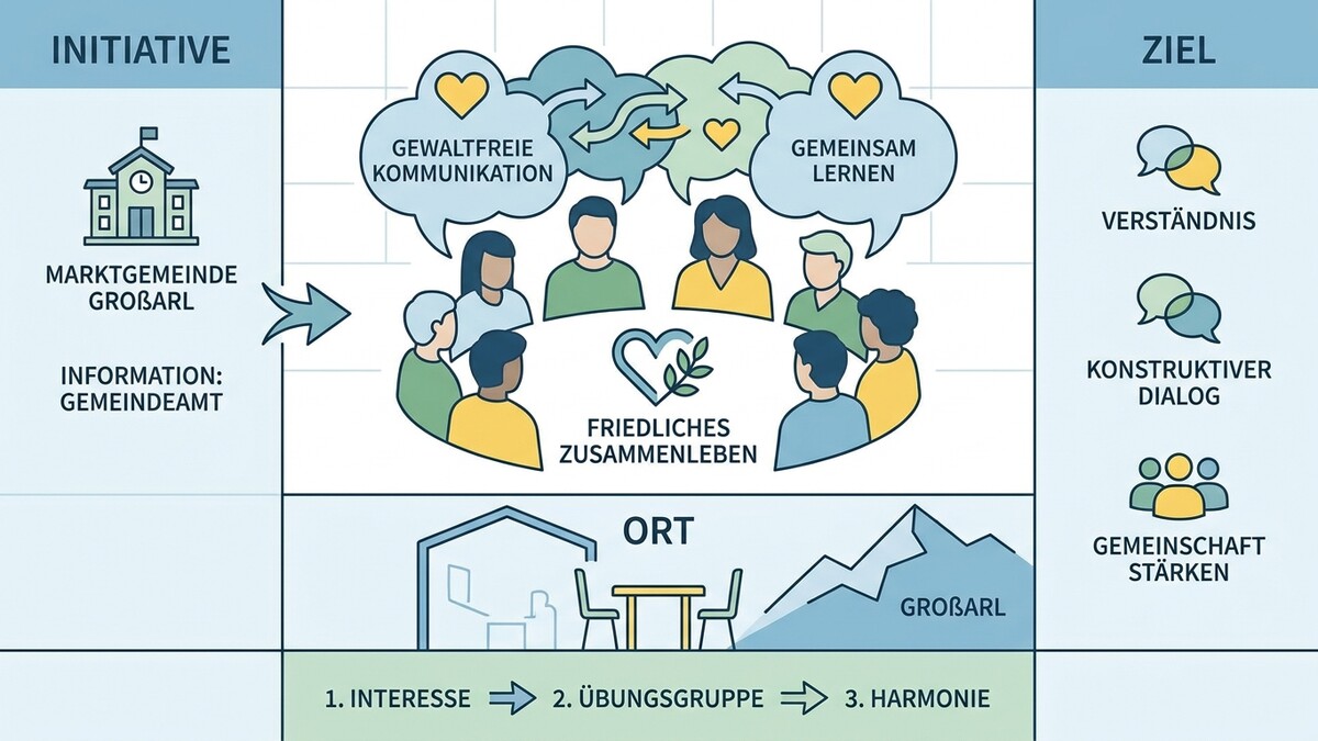 Marktgemeinde Großarl: friedliches Zusammenleben, gewaltfreie Kommunikation, gemeinsames Lernen, Verständnis, Dialog, Gemeinschaft stärken.