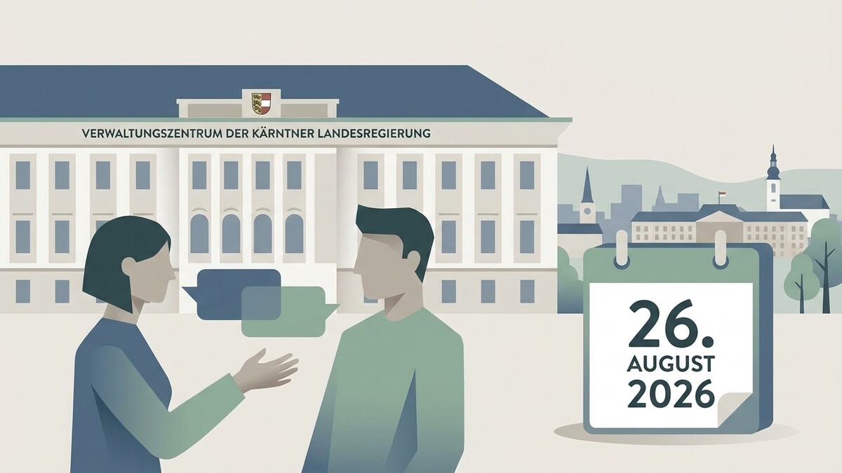 Verwaltungszentrum Kärntner Landesregierung mit Kalender 26. August 2026