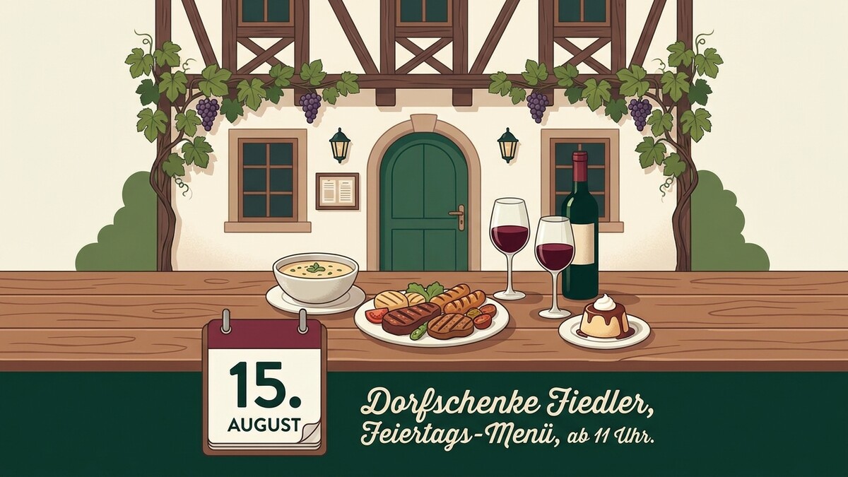 Dorfshenke Fiedler: Feiertags-Menü am 15. August mit Suppe, Grillteller, Wein und Dessert