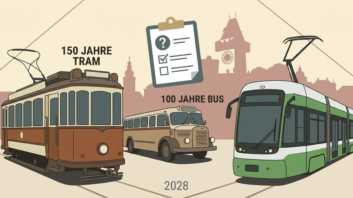 Trams und Busse in Graz: 150 Jahre Tram, 100 Jahre Bus im Jahr 2028.