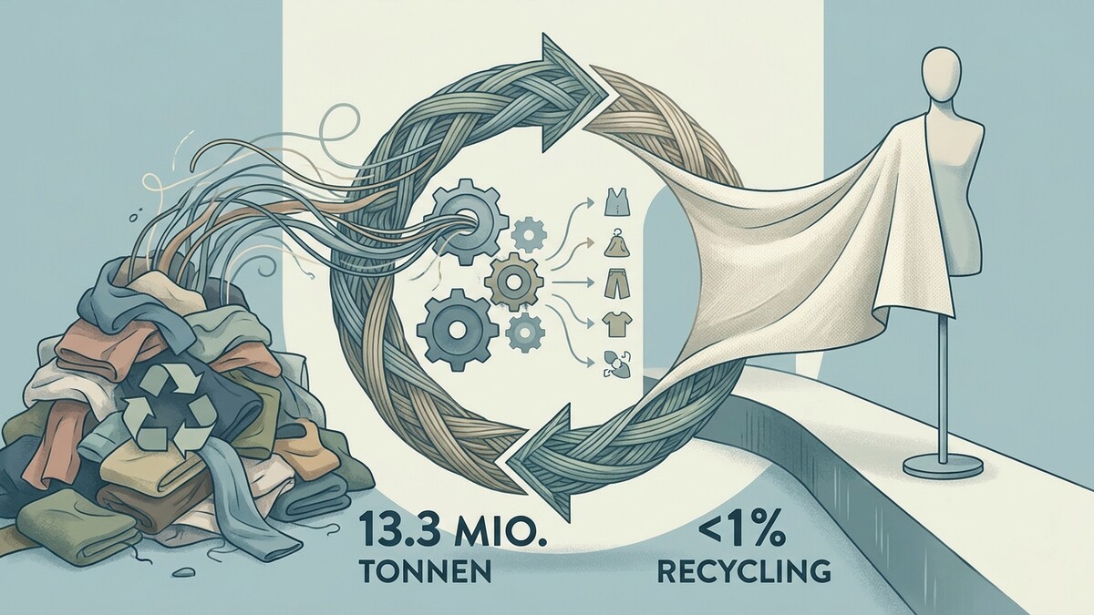Textilrecycling: Berge von Altkleidern werden zu neuen Kleidungsstücken verarbeitet.