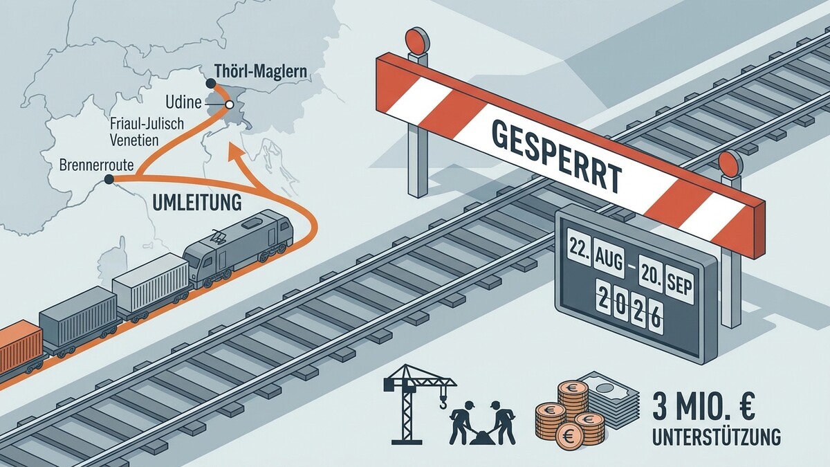 Bahnstrecke gesperrt: Umleitung der Brennerroute über Udine von 22. Aug. bis 20. Sep. 2026