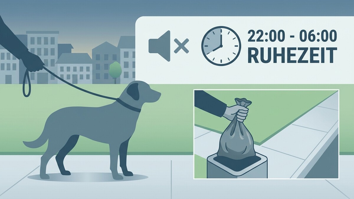 Hund an der Leine und Müllentsorgung, Ruhezeit 22-6 Uhr