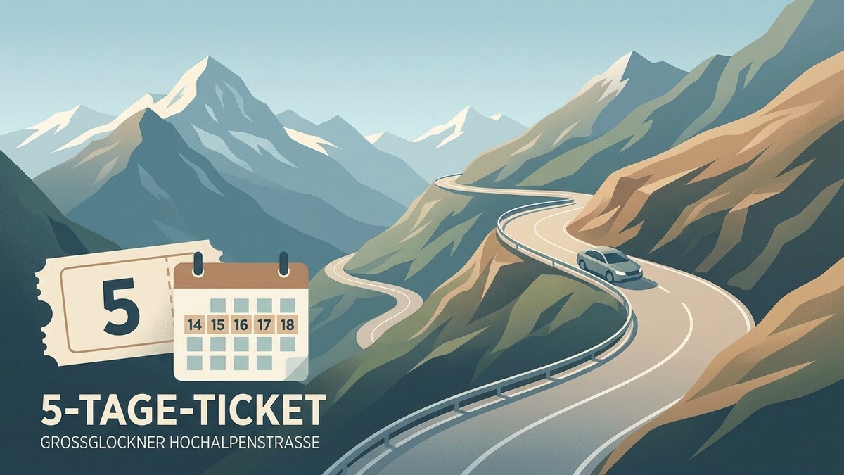 5-Tage-Ticket Großglockner Hochalpenstraße: Bergstraße mit Auto und Kalender