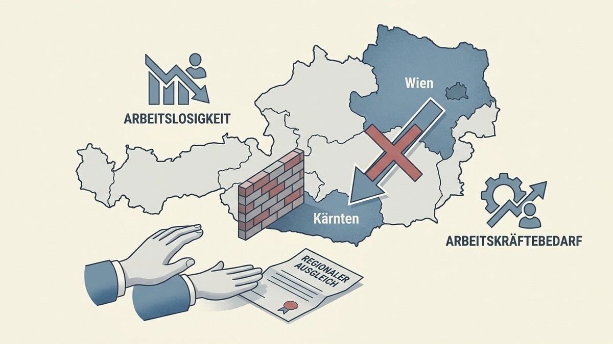 Arbeitslosigkeit: Österreich-Karte mit Mauer zwischen Kärnten und Wien, regionaler Ausgleich