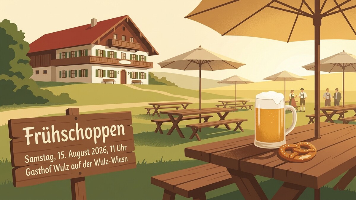 Frühschoppen am Gasthof Wulz auf der Wulz-Wiesen mit Bierkrug und Brezel.