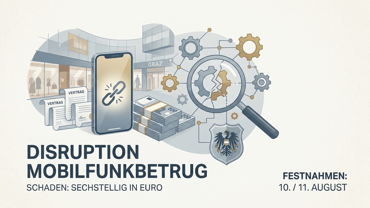 Mobilfunkbetrug: Ermittlungen in Graz, Verträge, Geld und Lupe mit Zahnrädern