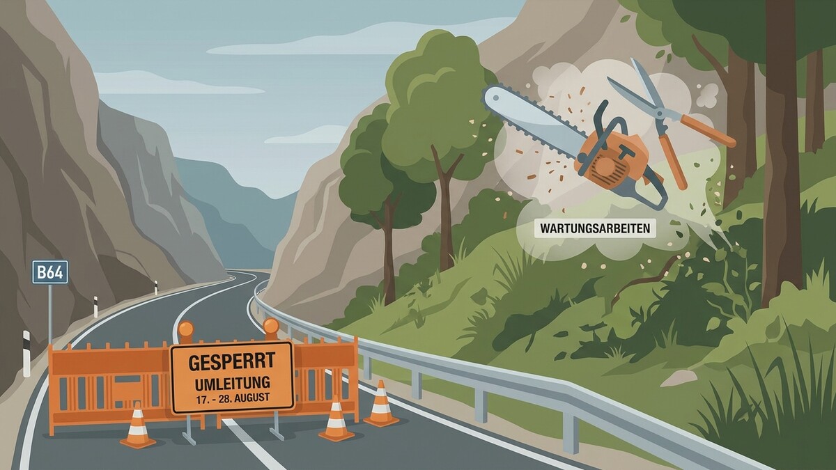 Umleitung B64 wegen Wartungsarbeiten: Motorsäge und Schere im Einsatz