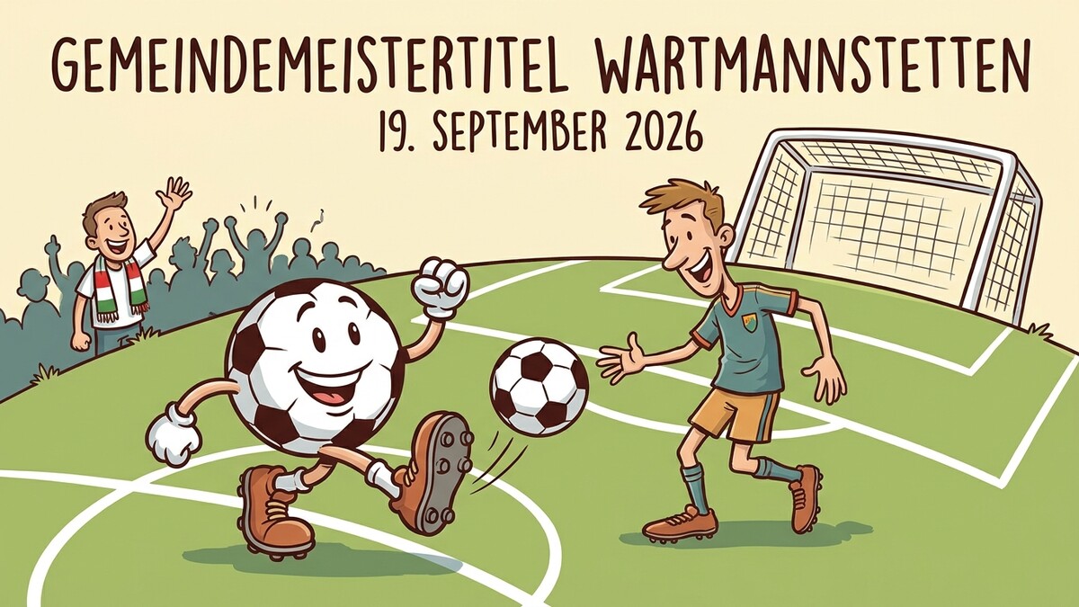 Gemeindemeistertitel Wartmannstetten: Ball und Spieler am Fußballfeld mit Tor