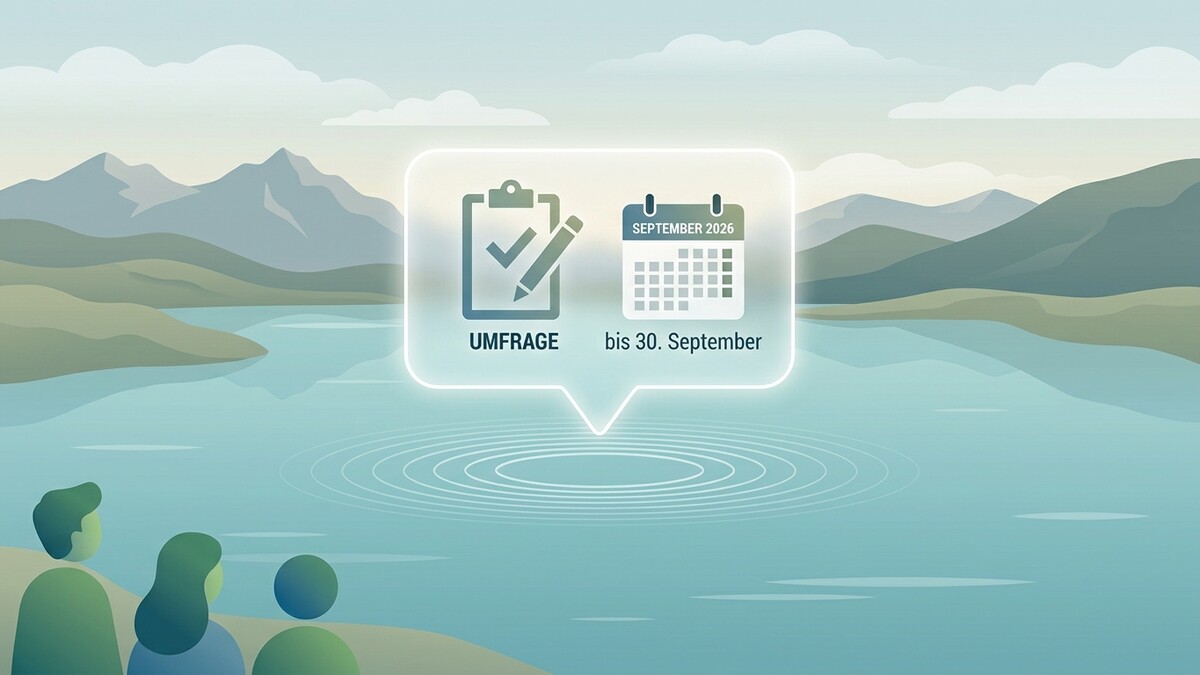 Umfrage bis 30. September 2026 mit Berg- und Seelandschaft