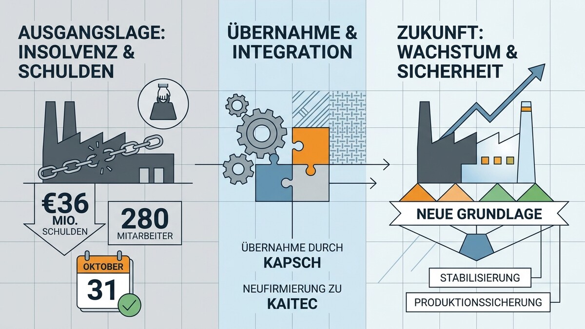 Industrie-Grafik: Insolvenz, Übernahme durch Kapsch zu Kaitoc, Wachstum