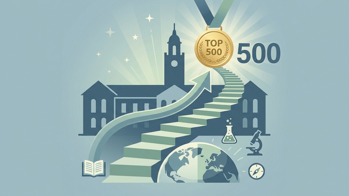 Top 500 Ranking: Stufen, Medaille, Globus, Buch, Mikroskop und Gebäude