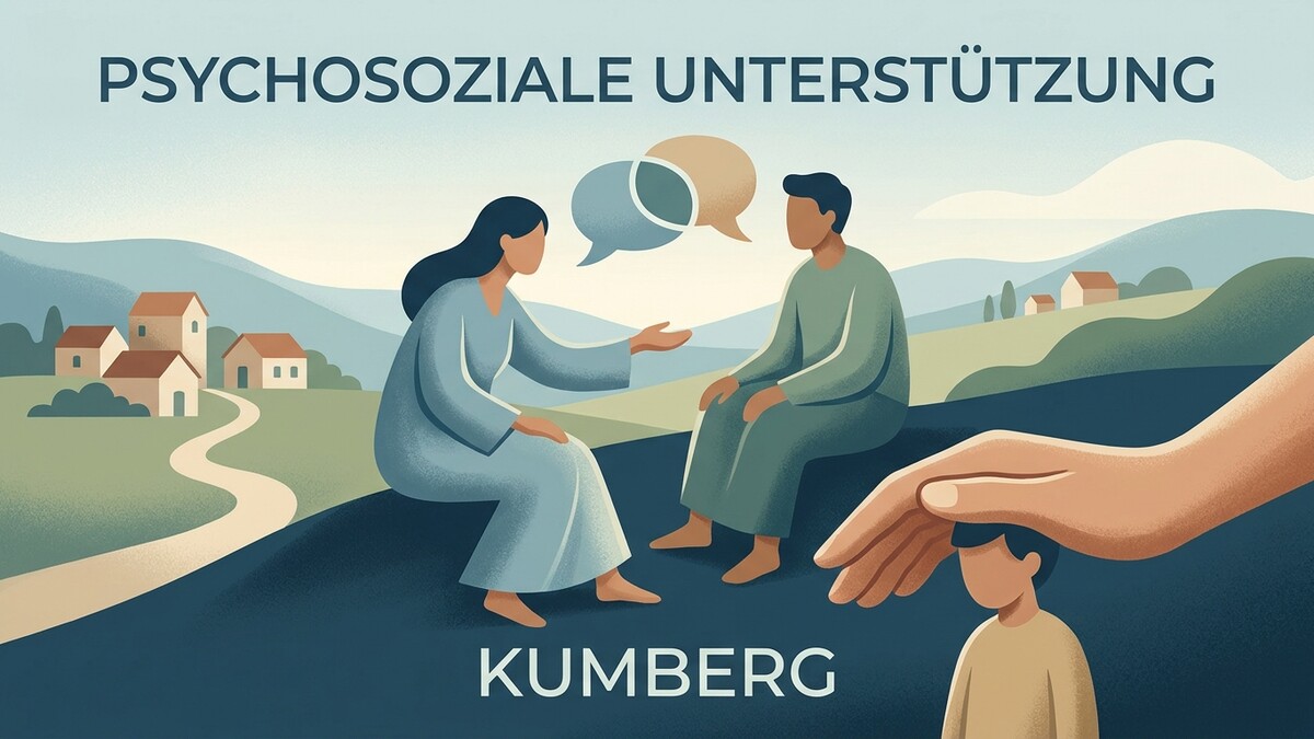 Psychosoziale Unterstützung in Kumberg: Zwei Personen im Gespräch, ein Kind wird behütet
