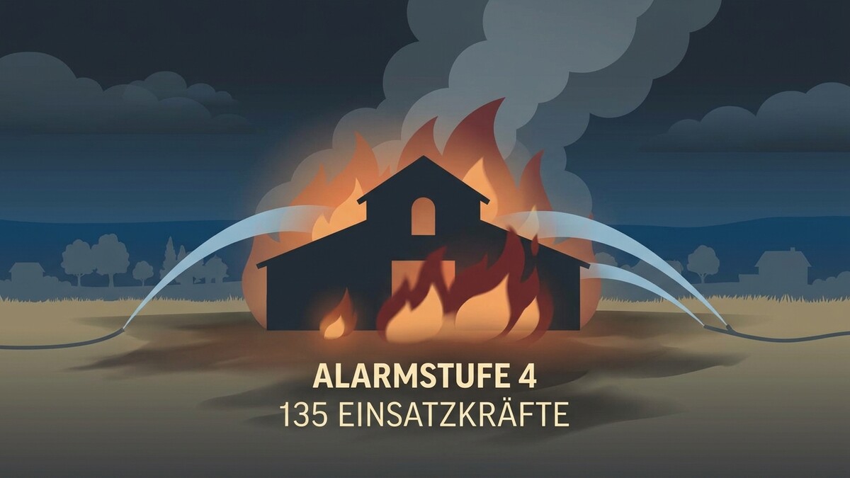 Gebäudebrand Alarmstufe 4 mit 135 Einsatzkräften im Einsatz