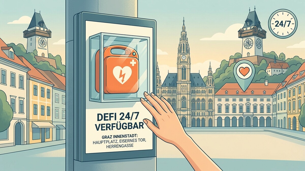 Defibrillator in Graz, Innenstadt: Hauptplatz, Eisernes Tor, Herrengasse