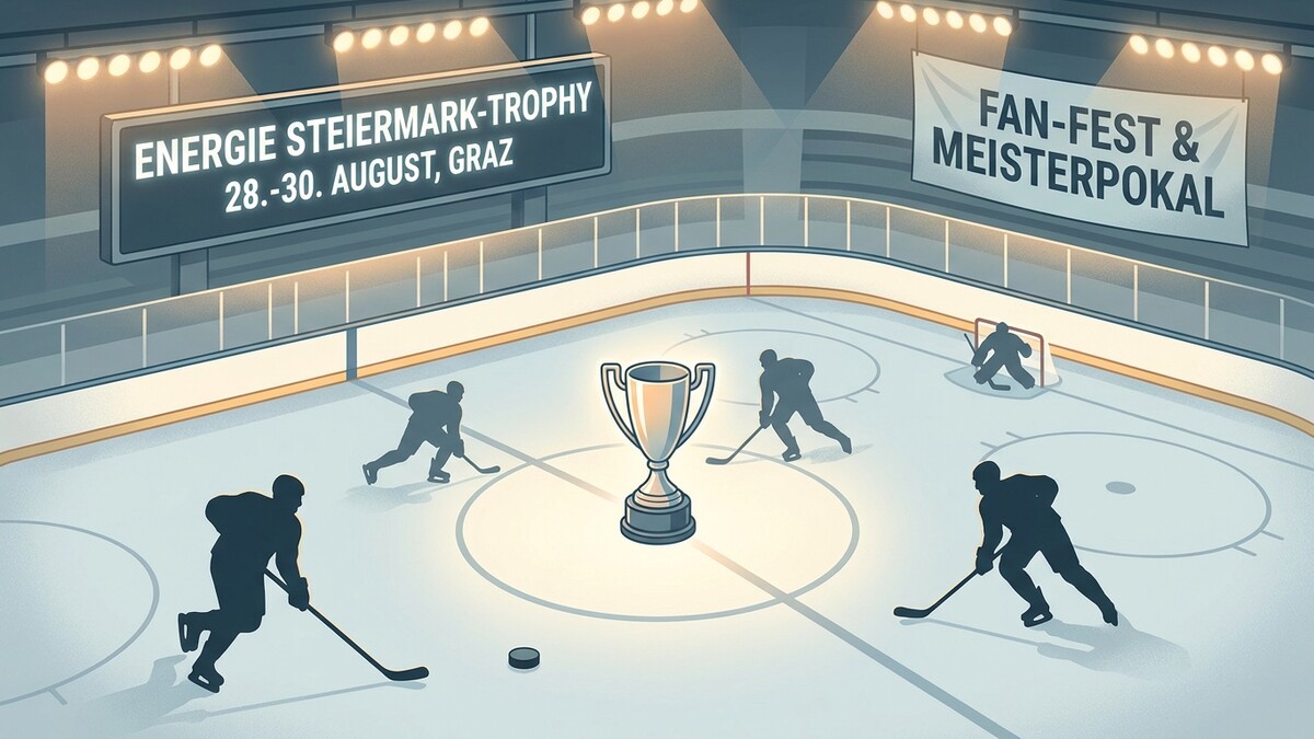 Eishockey: Pokal, Spieler und Torwart im Stadion, Graz, Steiermark