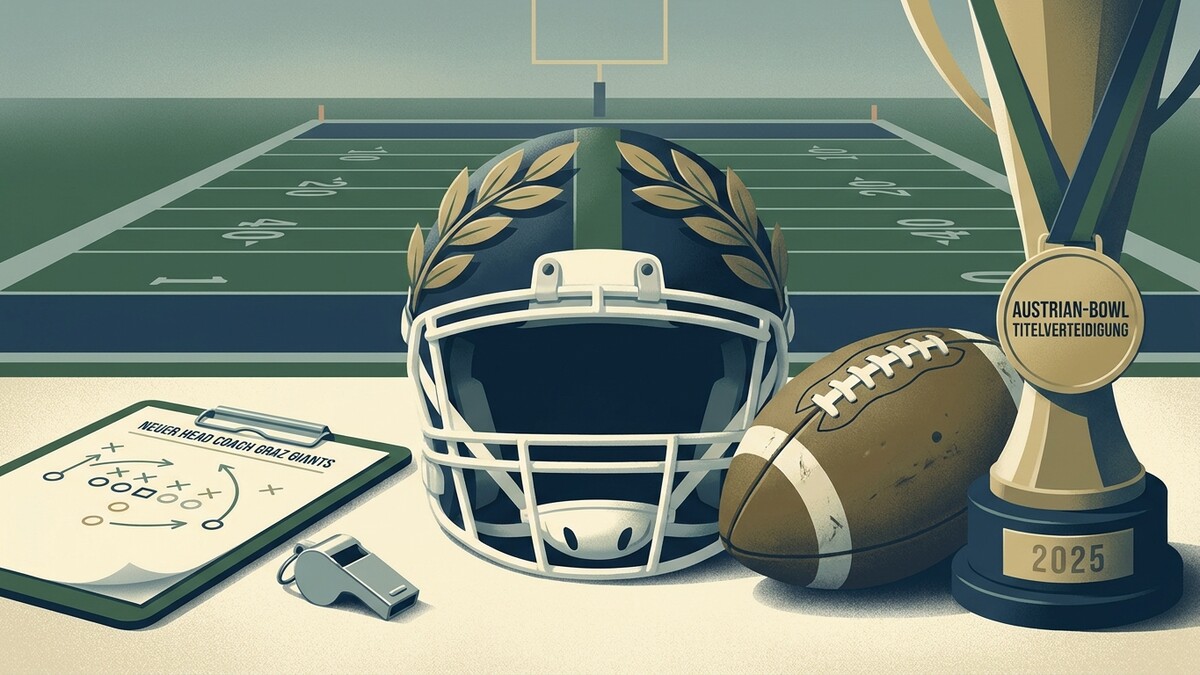 American Football Helm, Ball, Pokal und Spielplan für Graz Giants