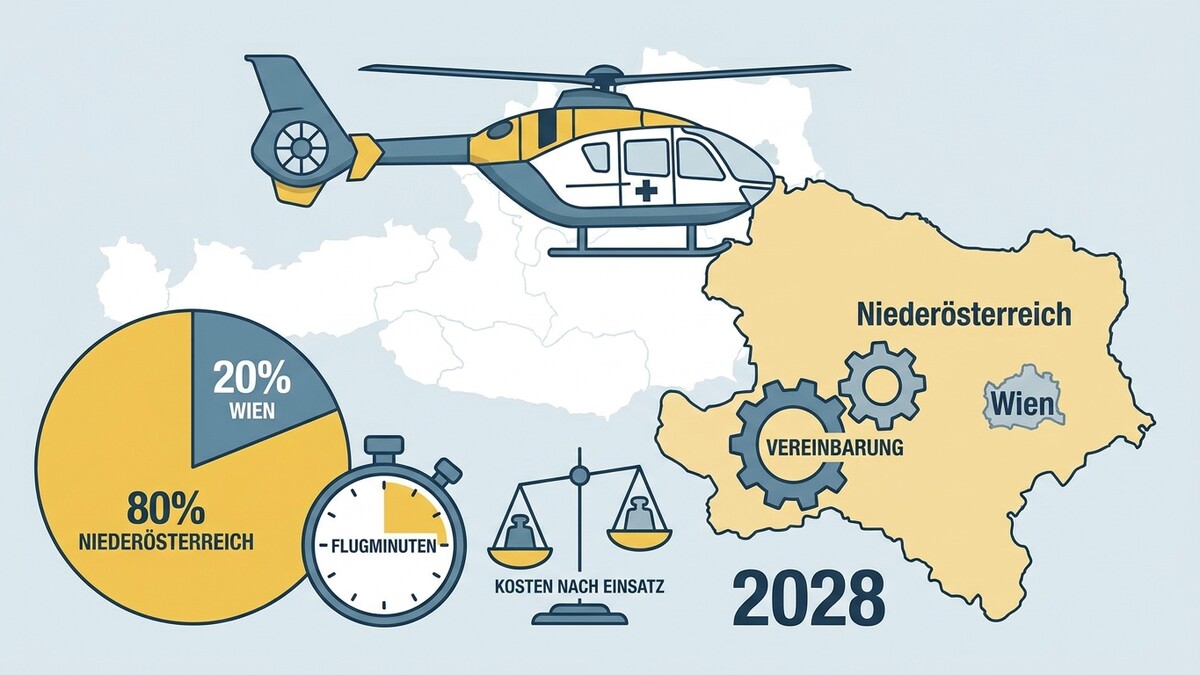 Luftrettung in Niederösterreich und Wien: 80% Einsatzzeit in NÖ, 20% in Wien, Kosten nach Einsatz, Vereinbarung, 2028
