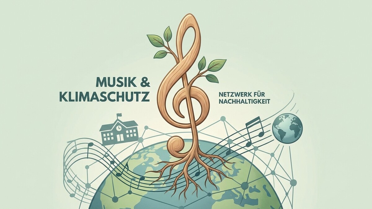 Musik und Klimaschutz: Noten, Erde, Schule und Netzwerke verbinden.