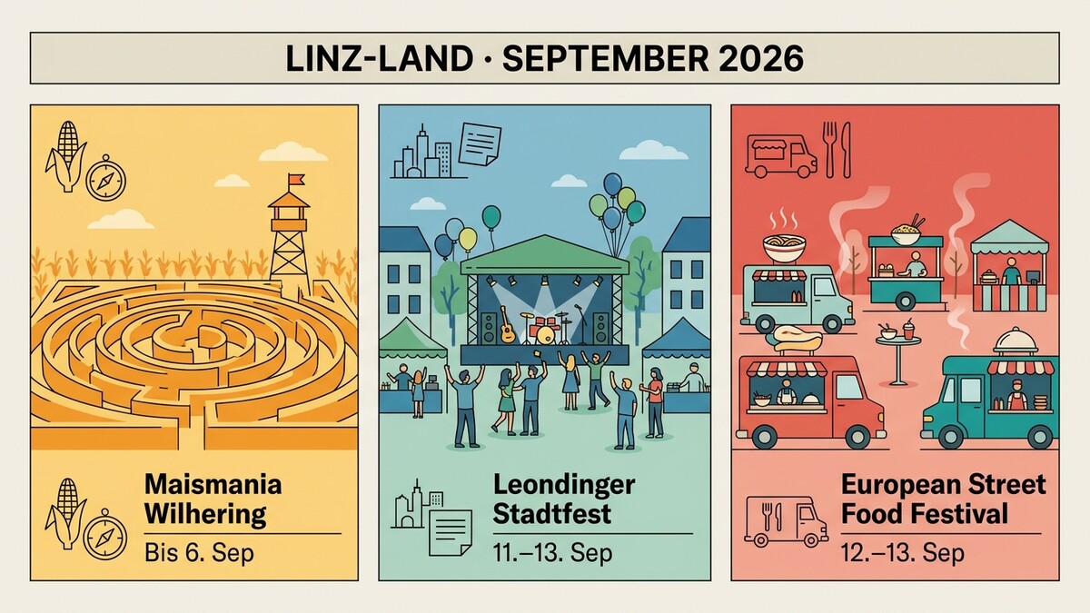 Linz-Land September 2026: Maismania Wilhering, Leondinger Stadtfest und Street Food Festival