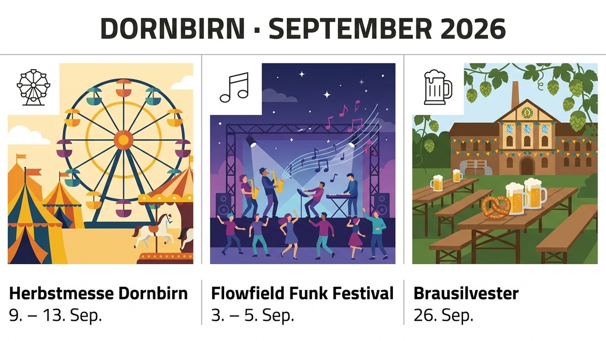 Dornbirn September 2026: Herbstmesse, Flowfield Funk Festival und Brausilvester