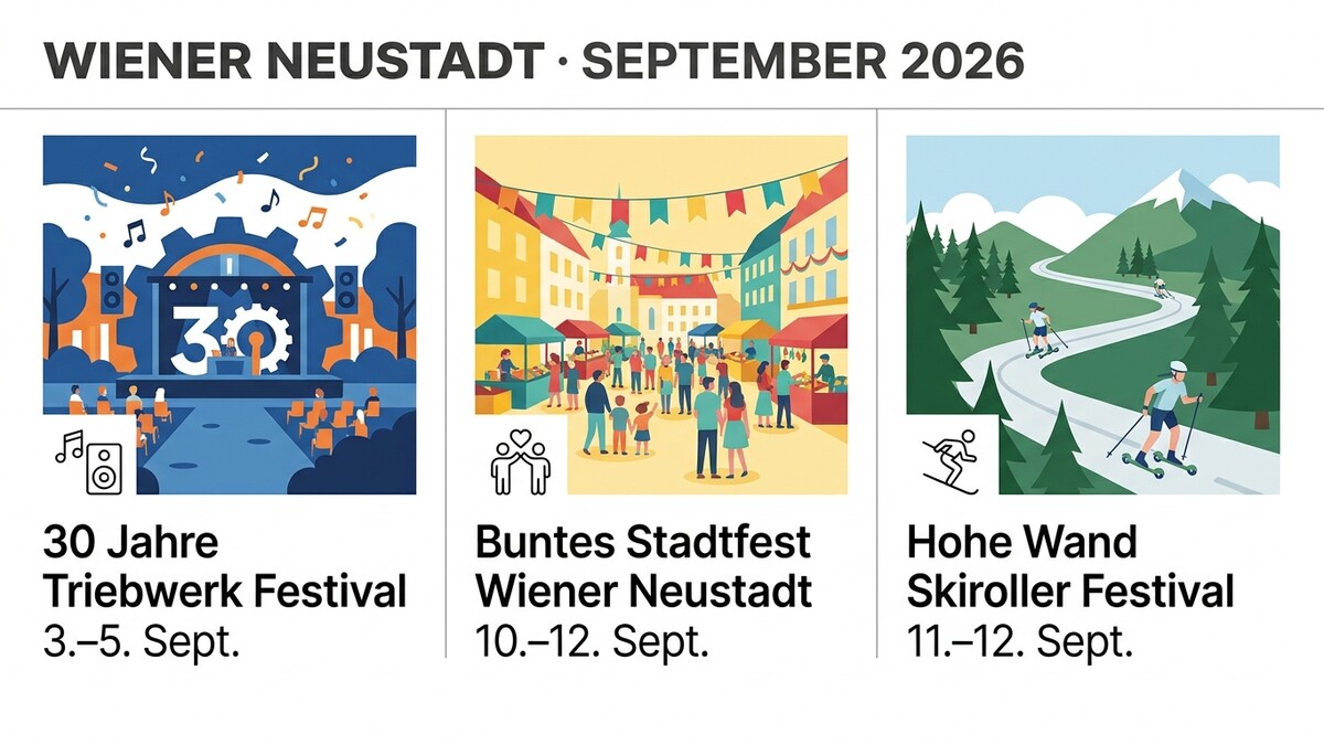 Wiener Neustadt: Buntes Stadtfest, Triebwerk Festival, Hohe Wand Skiroller Festival