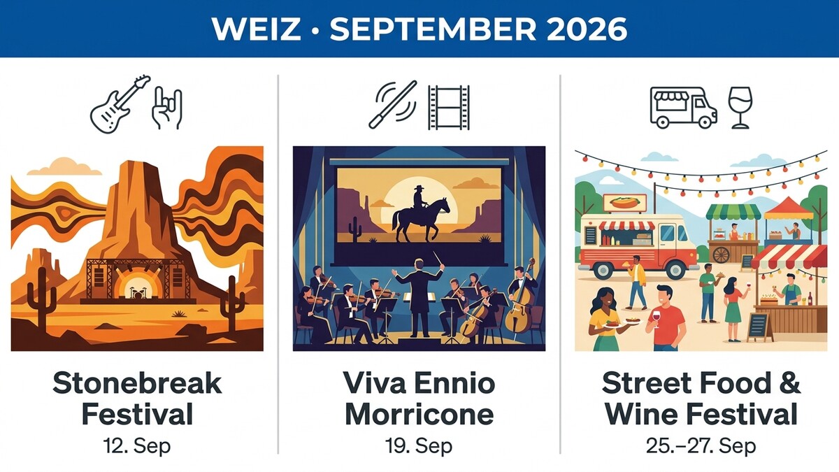 Weiz September 2026: Stonebreak Festival, Viva Ennio Morricone und Street Food & Wine Festival