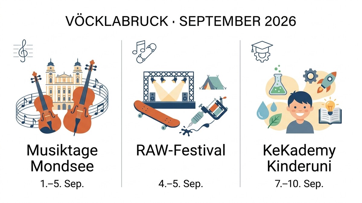 Vöcklabruck September 2026: Musiktage Mondsee, RAW-Festival, KeKademy Kinderuni