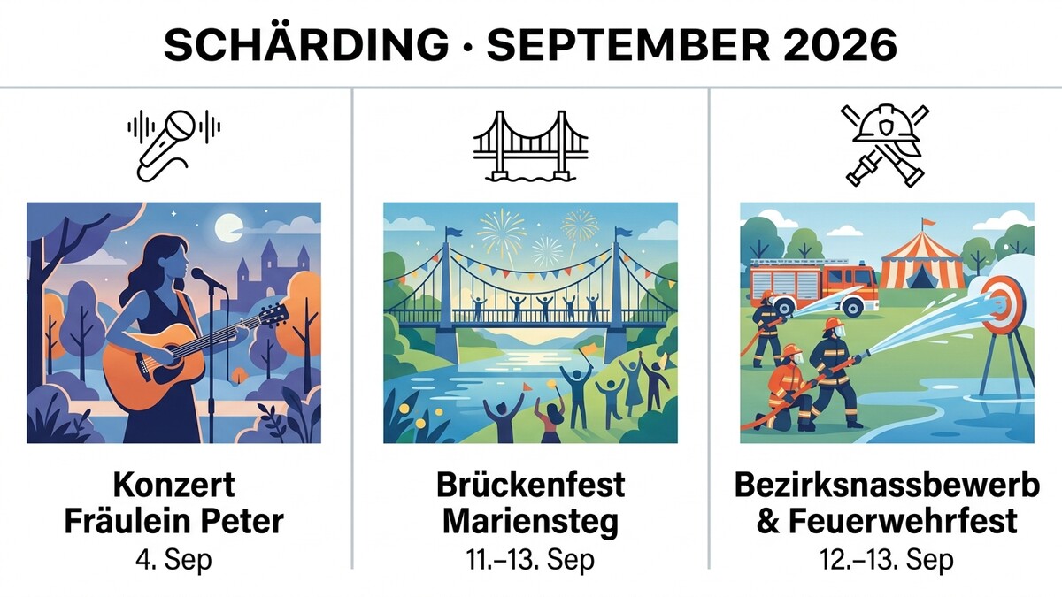 Schärding September 2026: Konzert, Brückenfest, Bezirksnassbewerb & Feuerwehrfest
