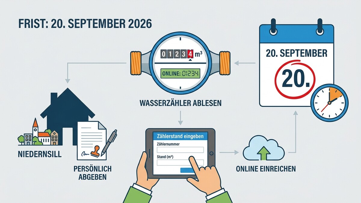 Wasserzähler ablesen bis 20. September 2026, Zählerstand online eingeben oder persönlich in NIDDERSIL abgeben