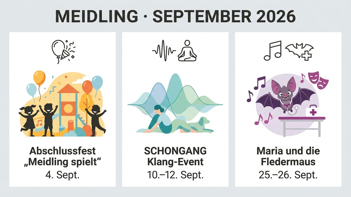 Meidling September 2026: Abschlussfest, Klang-Event und Maria mit Fledermaus.