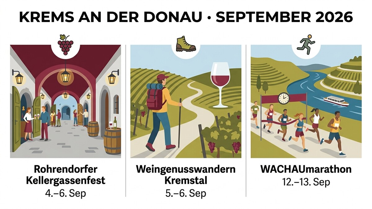 KREMS AN DER DONAU • SEPTEMBER 2026: Kellergassenfest, Weinwanderung & Wachau-Marathon