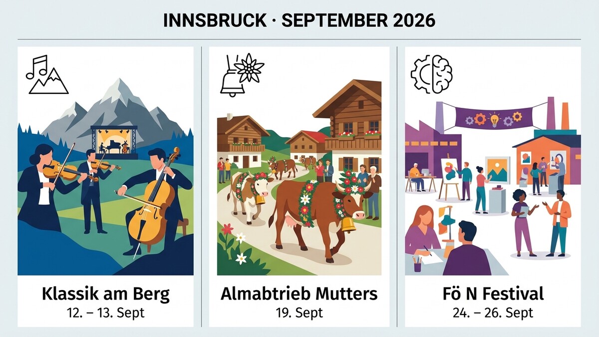 Innsbruck September 2026: Klassik am Berg, Almabtrieb Mutters und Fö N Festival.