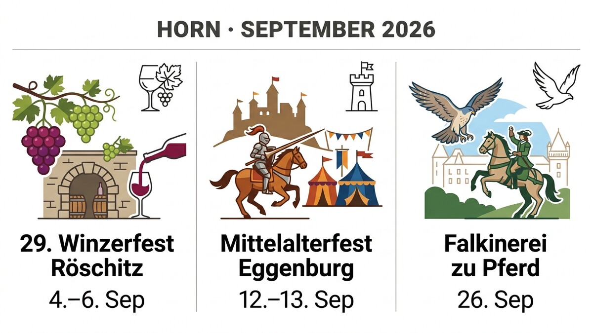 Horn September 2026: Winzerfest Röschitz, Mittelalterfest Eggenburg, Falknerei zu Pferd