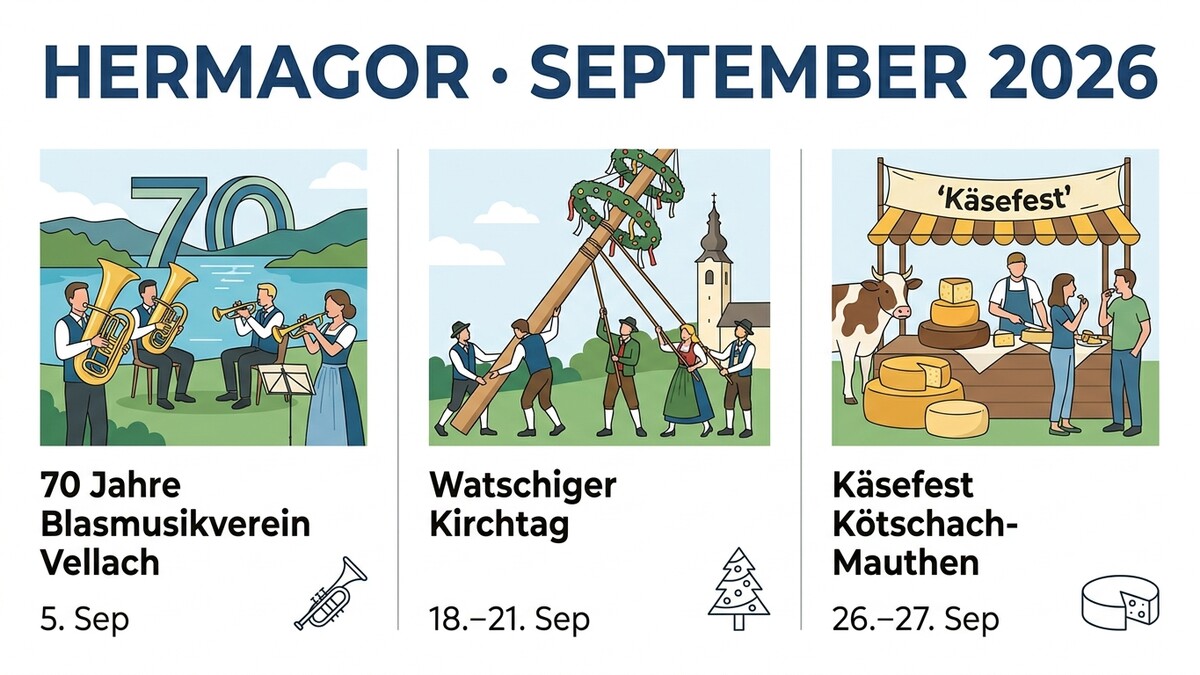 Hermagor September 2026: Blasmusik 70 Jahre, Watschiger Kirchtag, Käsefest Kötschach-Mauthen