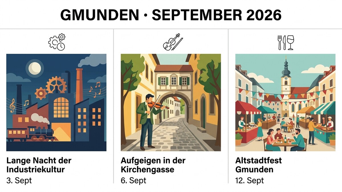 Gmunden September 2026: Lange Nacht der Industriekultur, Aufgeigen in der Kirchengasse, Altstadtfest