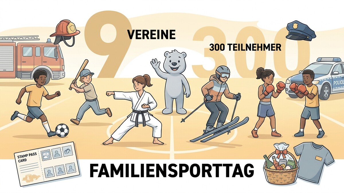 FamilienSportTag mit Kindern beim Fußball, Baseball, Karate, Skifahren und Boxen