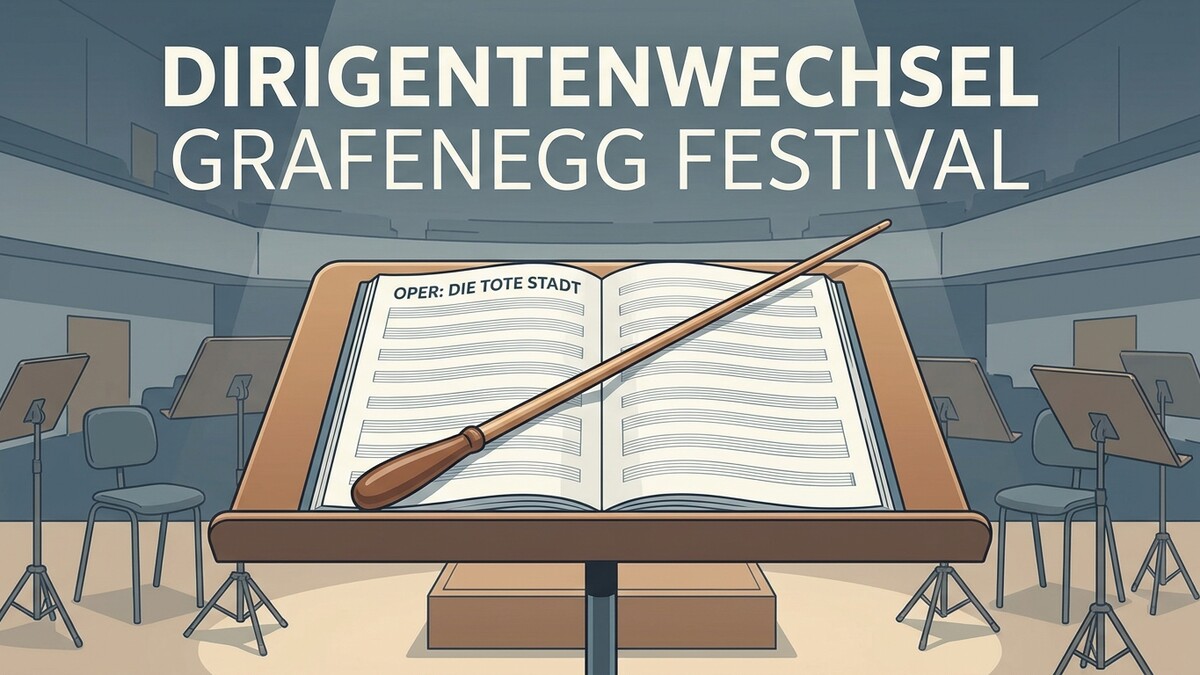 Dirigentenwechsel Grafenegg Festival: Dirigentenpult mit Noten und Taktstock vor Orchester