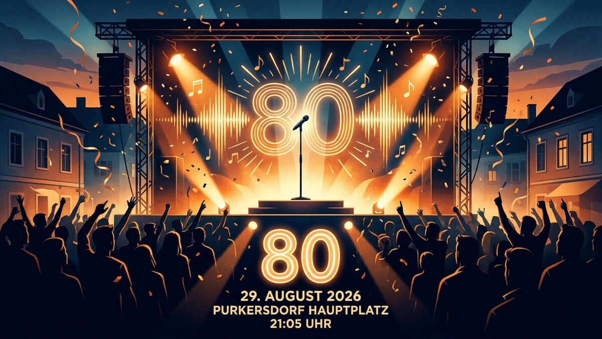 80er Jahre Open Air Purkersdorf Hauptplatz mit jubelnder Menge und Konfetti