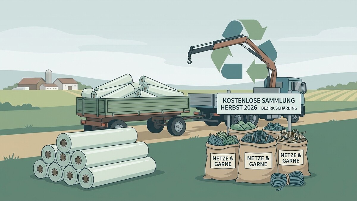 Kostenlose Sammlung Herbst 2026 im Bezirk Schärding: Landwirtschaftliche Folien und Netze werden gesammelt.