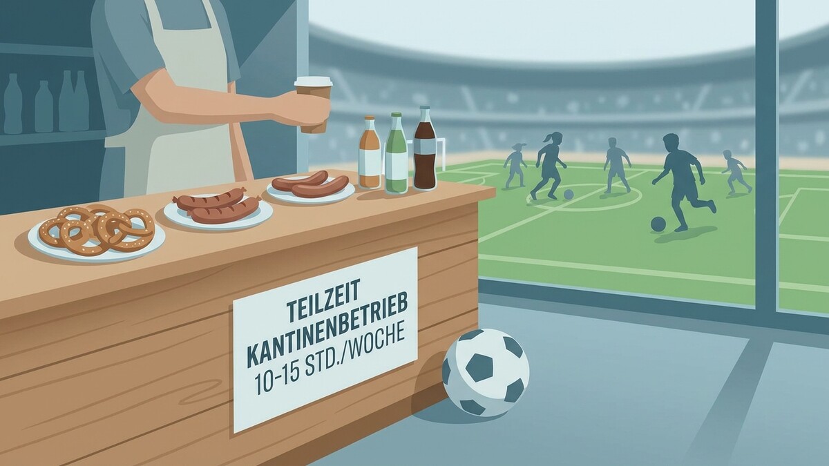 Fußballspiel mit Imbissstand und Brezeln im Vordergrund
