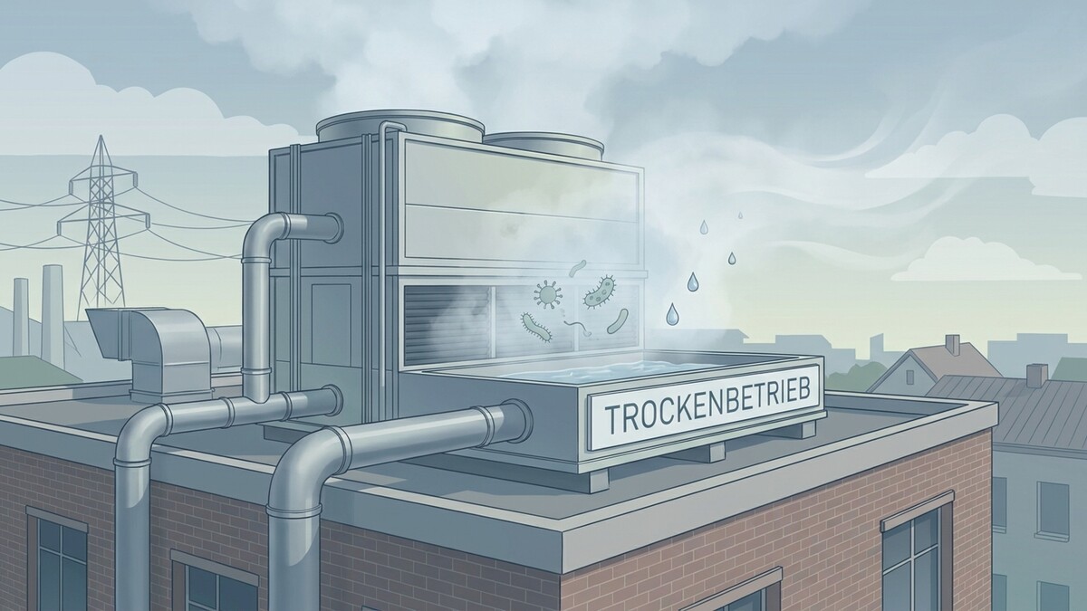 Trockenbetrieb-Anlage mit Bakterien und Wassertropfen auf einem Dach in der Stadt