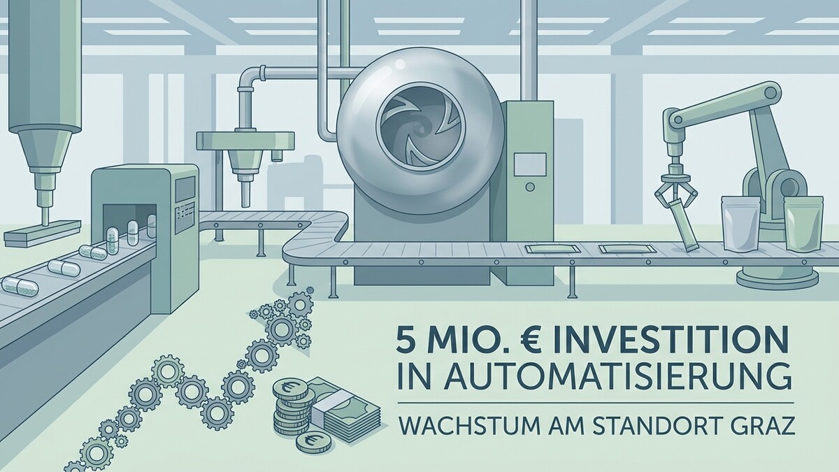 Produktionsanlage mit Robotern und Medikamenten, 5 Mio. € Investition in Automatisierung, Graz