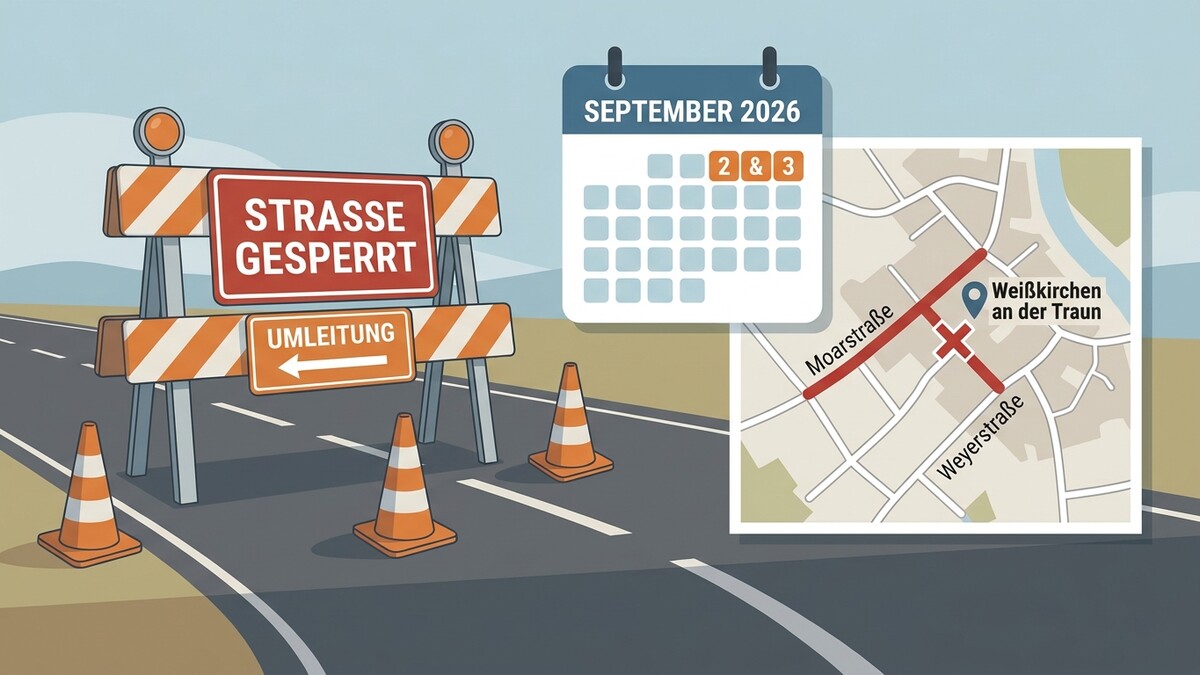 Straßensperre mit Umleitung in Weißkirchen an der Traun im September 2026
