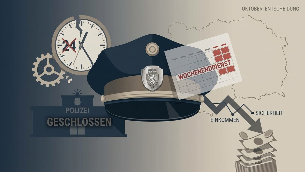 Polizei-Kappe mit Kalender und fallendem Einkommen und Sicherheit.