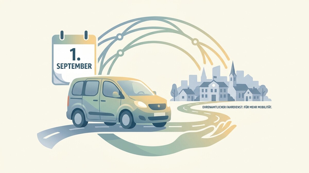 Fahrdienst am 1. September mit Auto vor Stadtkulisse und Händen