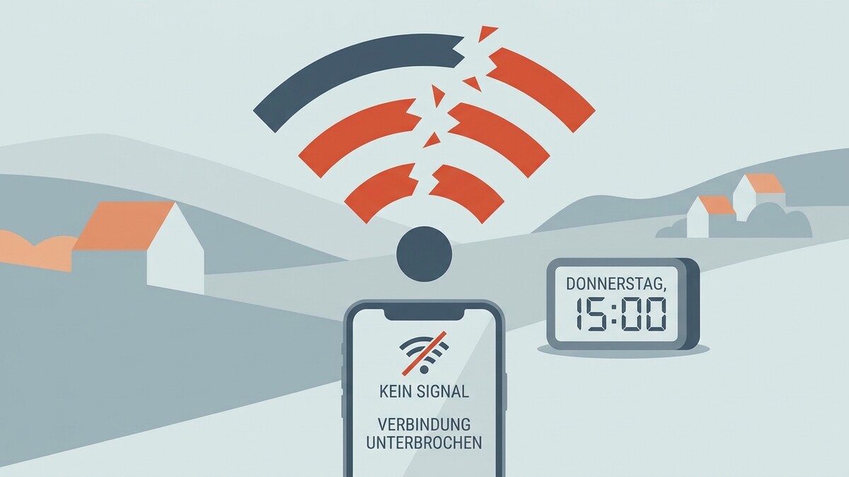 Kein Signal am Handy: Verbindung unterbrochen, ländliche Idylle mit Häusern