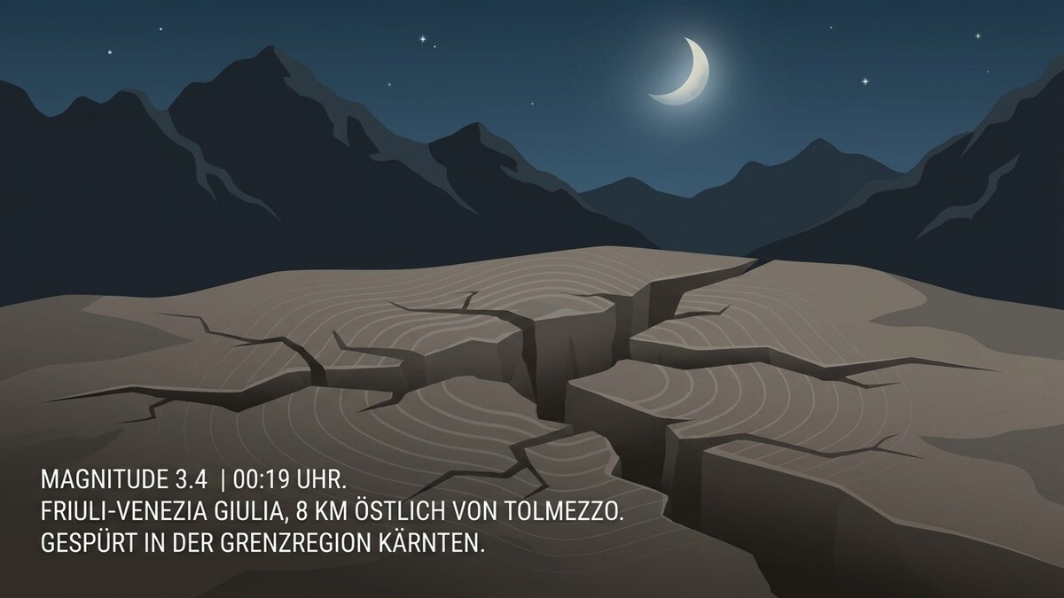 Erdbeben Friaul-Julisch Venetien: Rissige Erde mit Bergkulisse bei Nacht